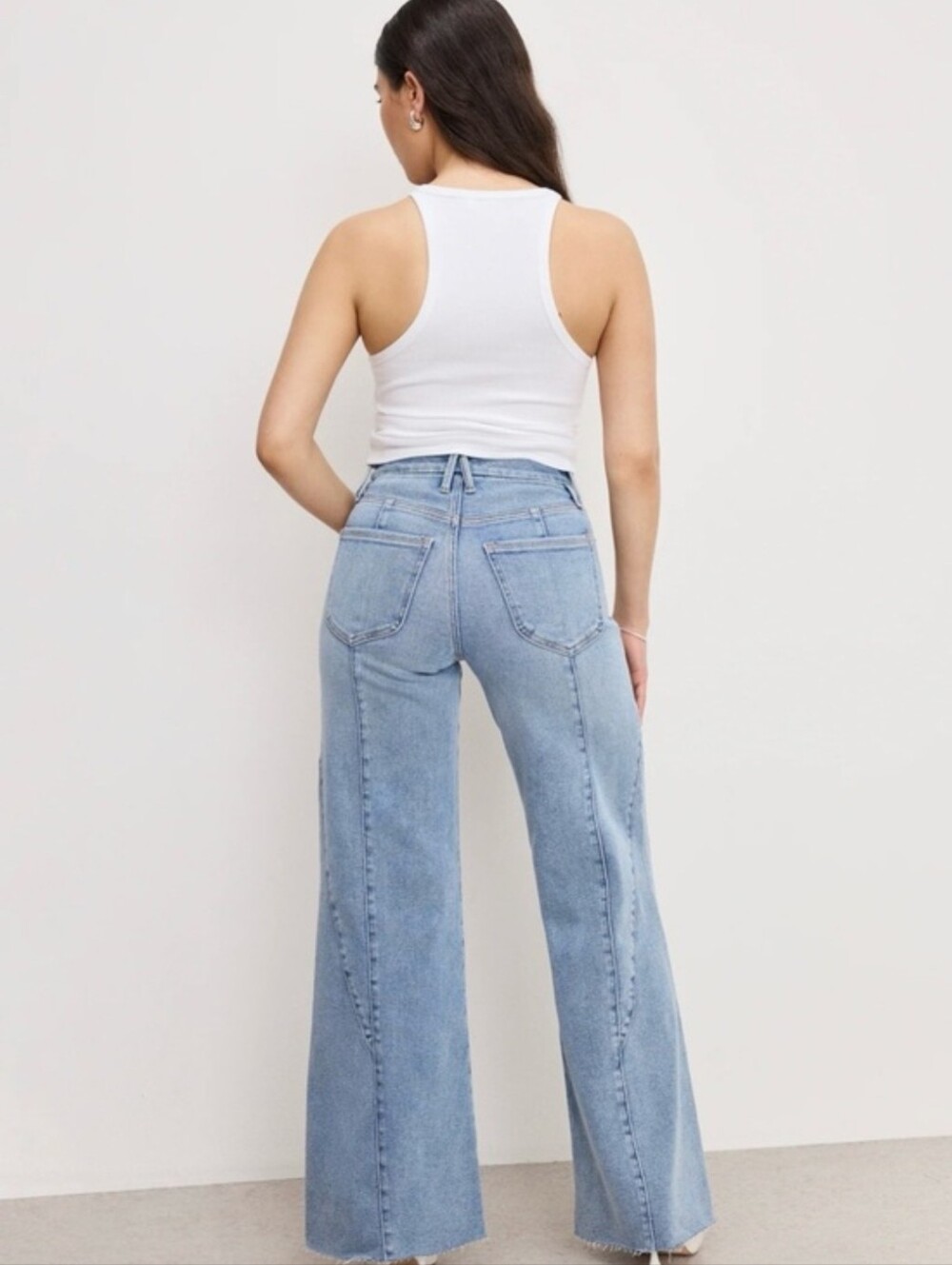 Good American Good Petite Palazzo Jeans Size 27 SHORT - HEMMED - CROPPED - Picture 4 of 15